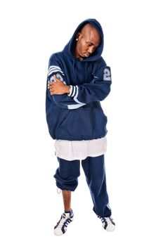 Cool young hip-hop dancer on white background