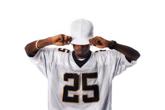 Cool young hip-hop dancer on white background
