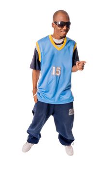 Hip-hop black young man on white background