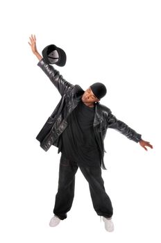 Cool young hip-hop dancer on white background