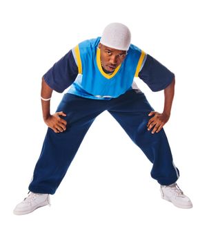 Young hiphop dancer making a move on white