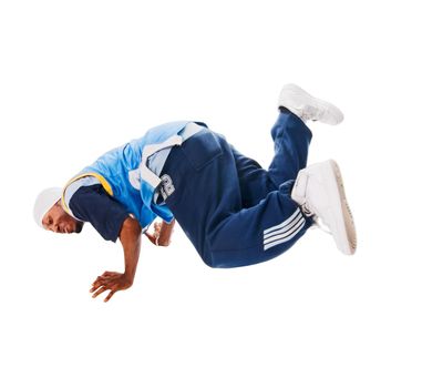 Young hiphop dancer making a move on white