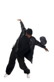 Cool young hip-hop dancer on white background