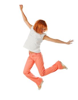 Beautiful red dancer isolated on white background