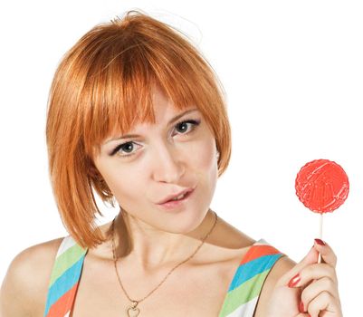 beautiful red-haired girl isolated on white background