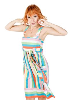 beautiful red-haired girl isolated on white background