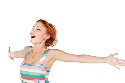 beautiful red-haired girl isolated on white background