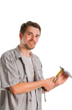 Man's hands measuring stack of 500 euro bills