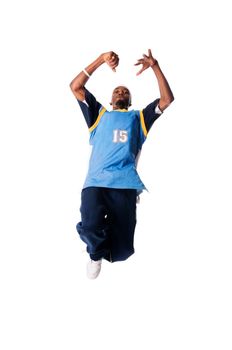 Hip-hop young man making cool move isolated on white background
