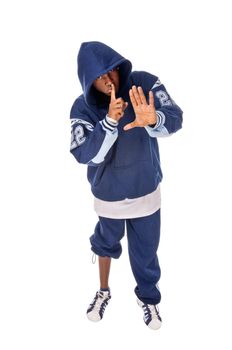 Cool young hip-hop dancer on white background