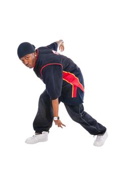 Cool young hip-hop dancer on white background