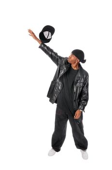 Cool young hip-hop dancer on white background