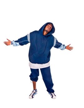 Cool young hip-hop dancer on white background
