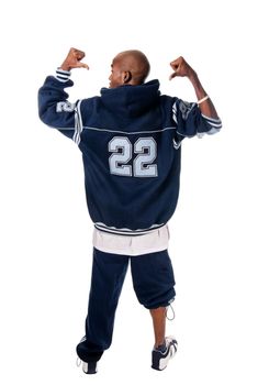 Cool young hip-hop dancer on white background