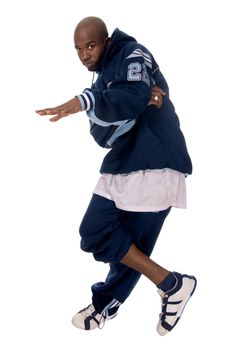 Cool young hip-hop dancer on white background