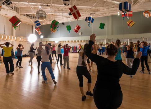 Moscow - December 13, 2012: Dance class for women at fitness centre