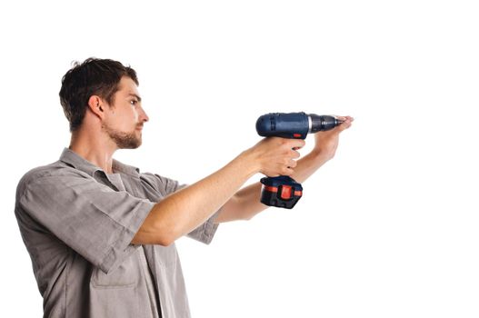 Young man with screwdriver isolated on white background