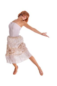 Red haired dancer isolated on white background