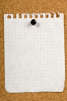 Blank piece of old paper pinned to a bulletin board ready for your text to be added to it.