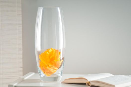 Flower vase made of glass in the interior