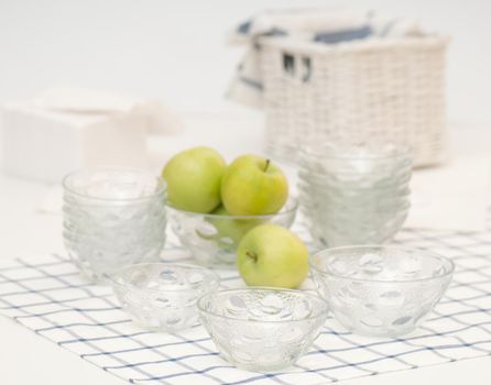 Set of glass dishes on a kitchen table