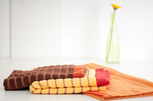 Bunch of bath towels in the bathroom