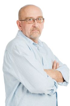 Tall mature man posing on white background