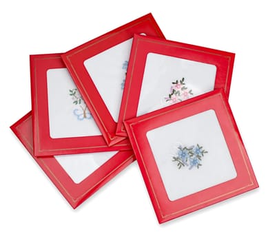 Set of many handkerchiefs on white background