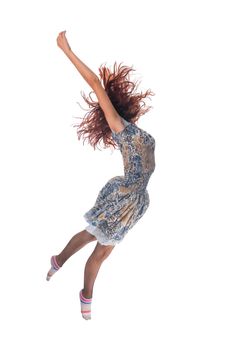 Red haired dancer isolated on white background