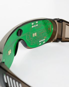 Futuristic eyeglasses with electronic chips instead of glass gadget advanced