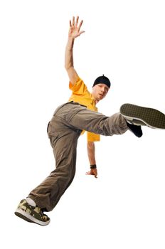 Cool breakdancer making out isolated on white background
