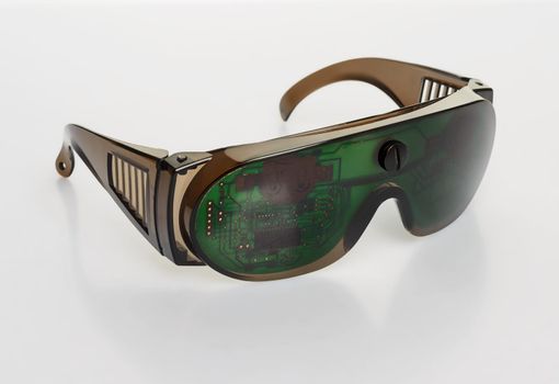Futuristic eyeglasses with electronic chips instead of glass gadget advanced