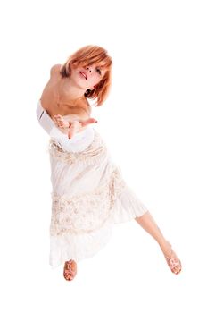 Red haired dancer isolated on white background