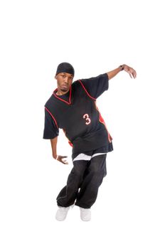 Cool young hip-hop dancer on white background