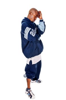 Cool young hip-hop dancer on white background