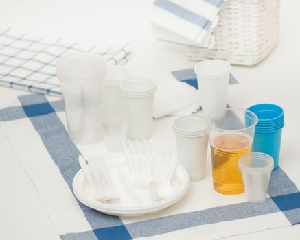 Set of disposable dishes on a kitchen table
