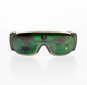 Futuristic eyeglasses with electronic chips instead of glass gadget advanced