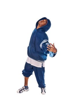 Cool young hip-hop dancer on white background