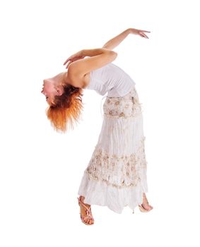 Beautiful red-haired dancer isolated on white background