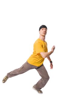 Cool breakdancer making out isolated on white background