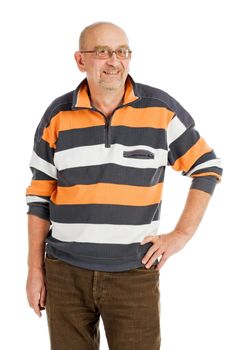 Tall mature man posing on white background