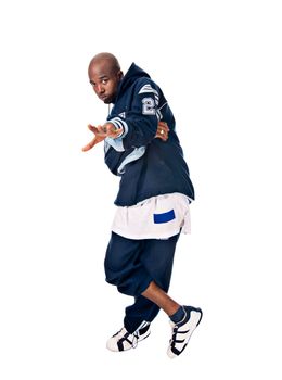 Cool young hip-hop dancer on white background