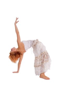 Red haired dancer isolated on white background