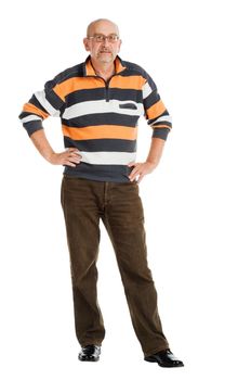 Tall mature man posing on white background
