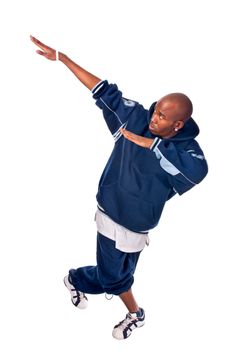 Cool young hip-hop dancer on white background