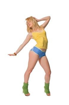 Beautiful fit girl exercising isolated on white background