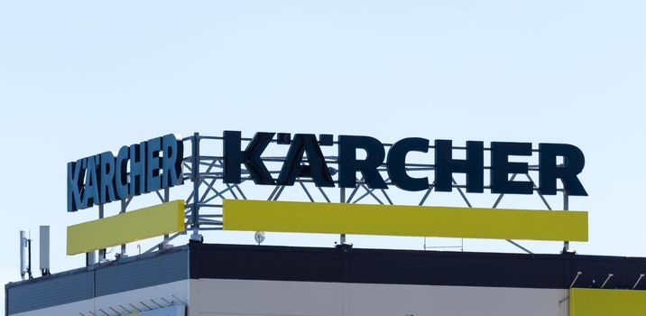 Tyumen, Russia-June 08, 2021: Karcher sign. Karcher is a German owned company that operates worldwide.