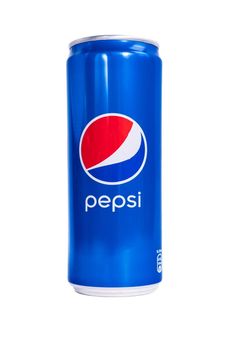 Tyumen, Russia-april 21, 2021: Pepsi can isolated on white background