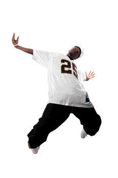 Cool young hip-hop dancer on white background