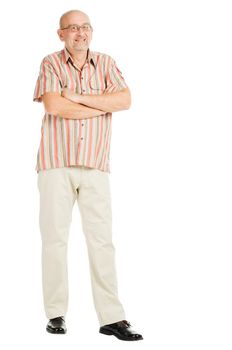 Tall mature man posing on white background